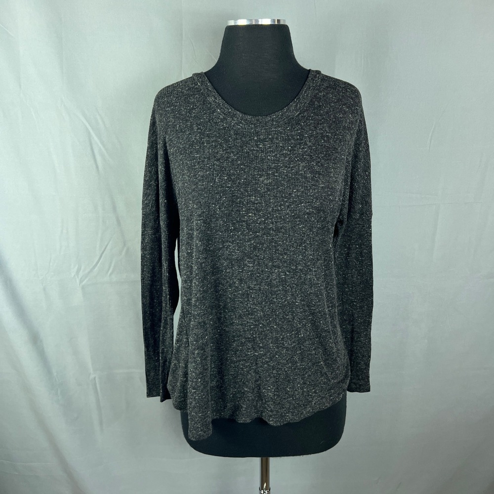 Michelle Knit Blouse Top Womens Charcoal Gray Ribbed Long Sleeve Warm Winter